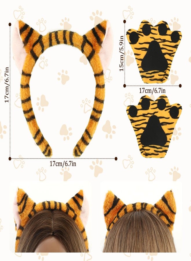 XEPST Animal Tiger Costume Set, Tiger Ears and Tail Set with Ears Headband, Tail, Paws, Face Sticker for Animal Costume Cosplay Birthday Party Accessories Carnival Halloween Fancy Dress Party Supplies - Image 2